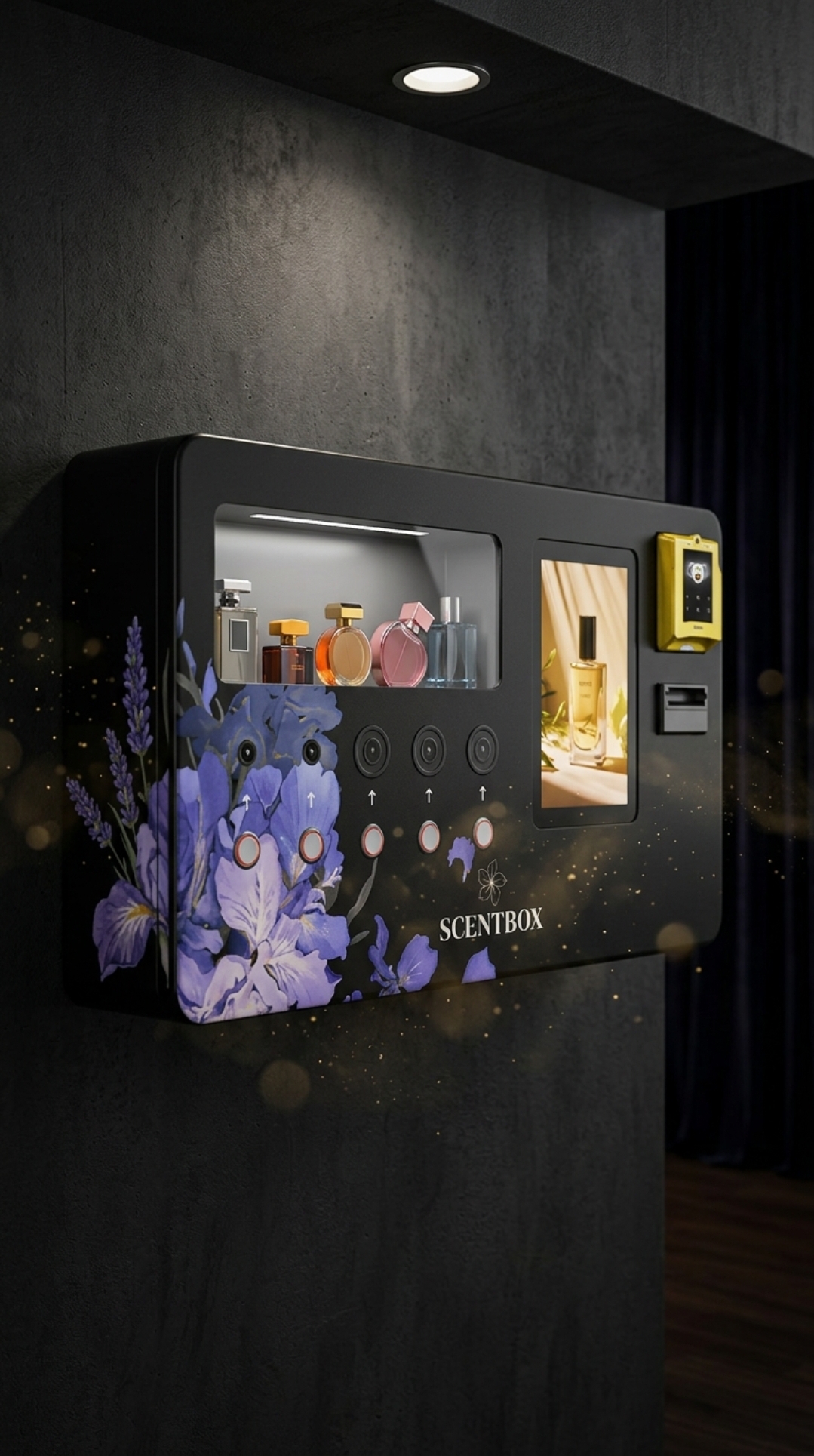 Scentbox automata a falon, iriszes mintával